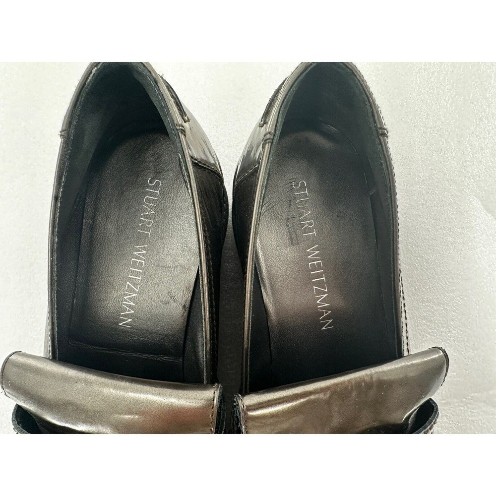Stuart Weitzman Loafers Shoes Platform Chunky Y2K Metallic Size 8.5 M Grey - Picture 9 of 13